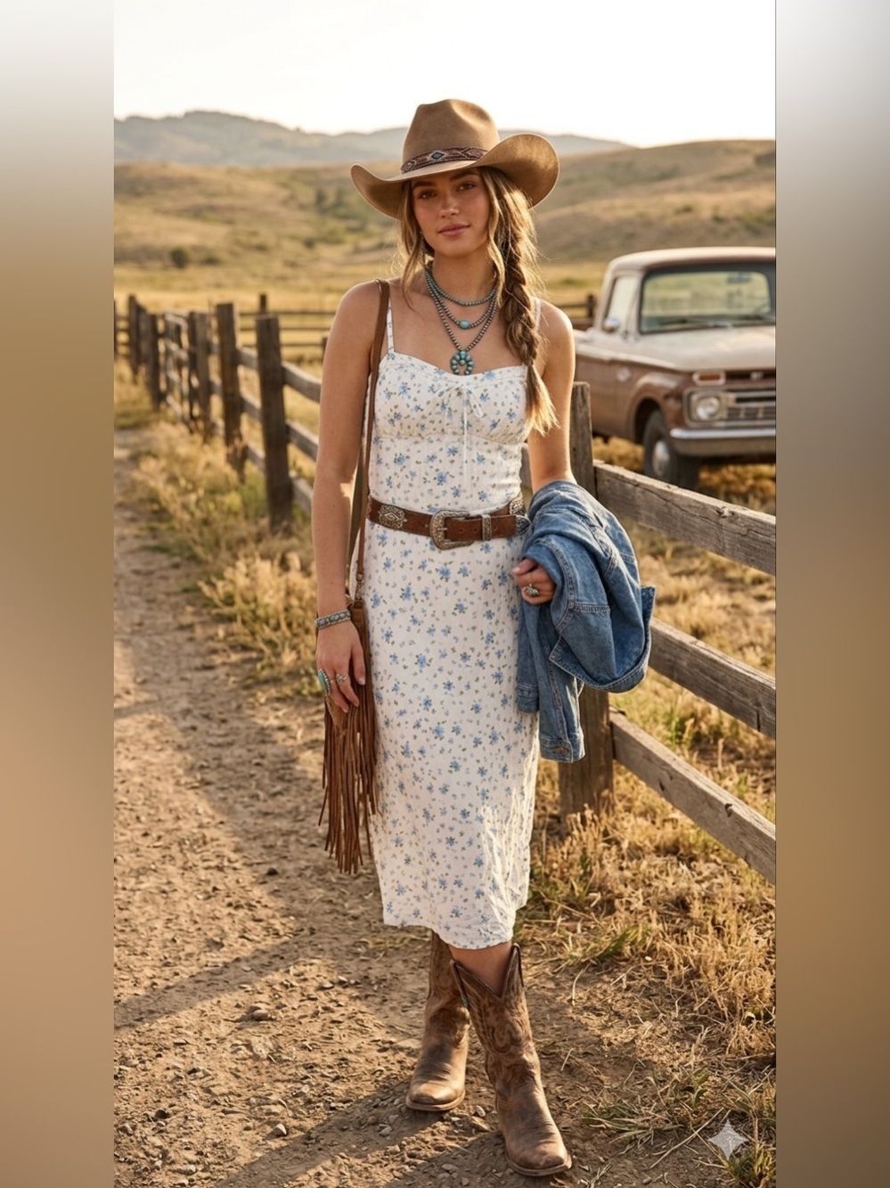 Wild Fable white dress features a blue floral ditsy print size 14